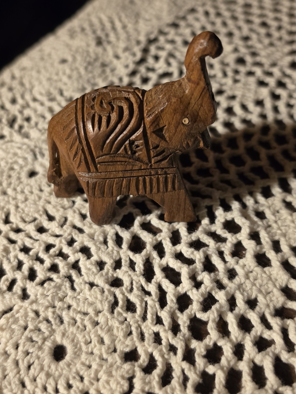 Small Hand-Carved Wooden Elephant - Brown